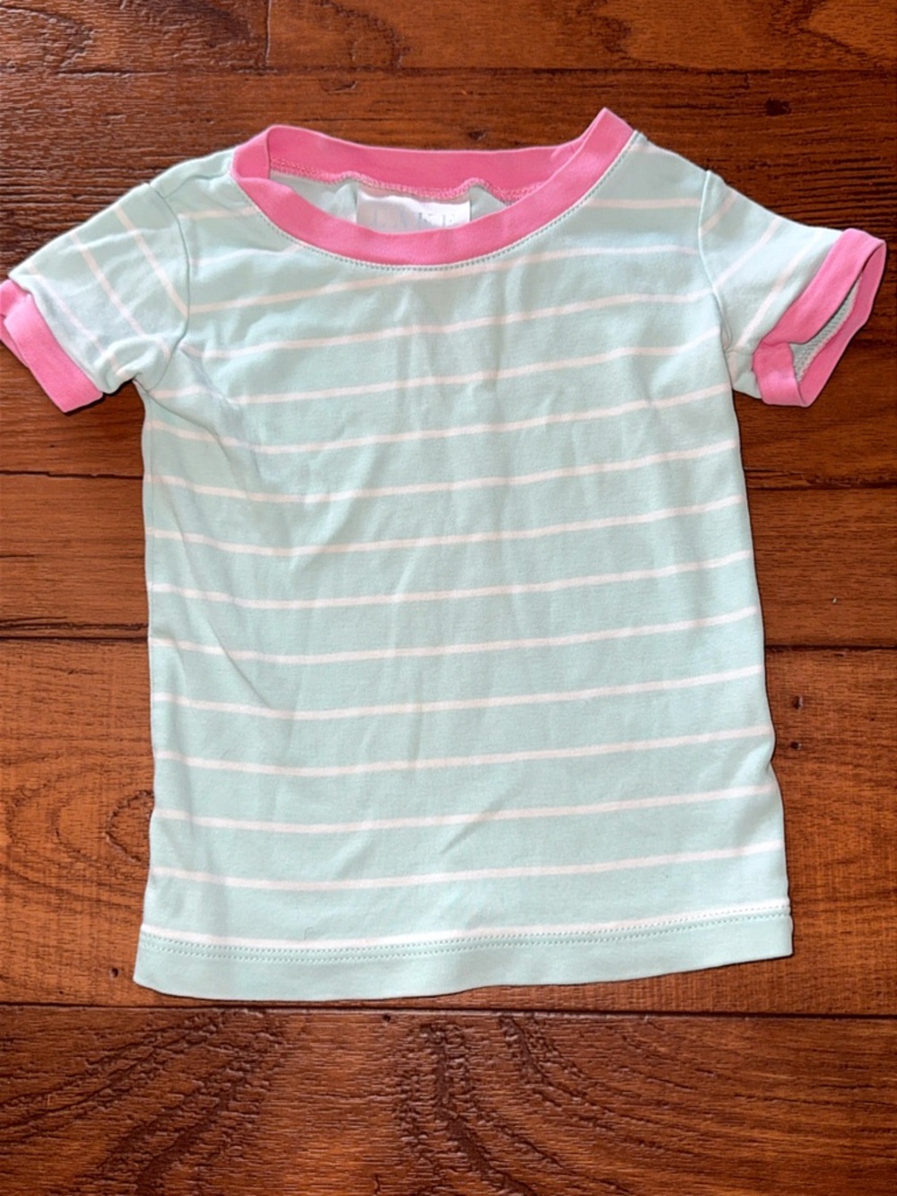 Pristine LAKE Pajamas Girls 2T Pima Cotton Short Sleeve Top Pink Trim Striped
